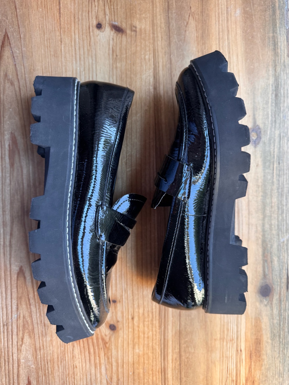 Franco Sarto Balin Black Patent Chunky Lug Sole Penny Loafers 7.5M